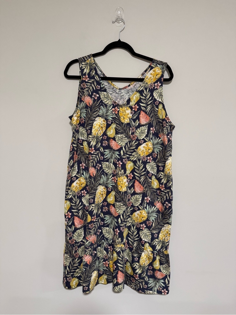 J. Jill Navy Tropical Pineapple & Watermelon Midi Dress